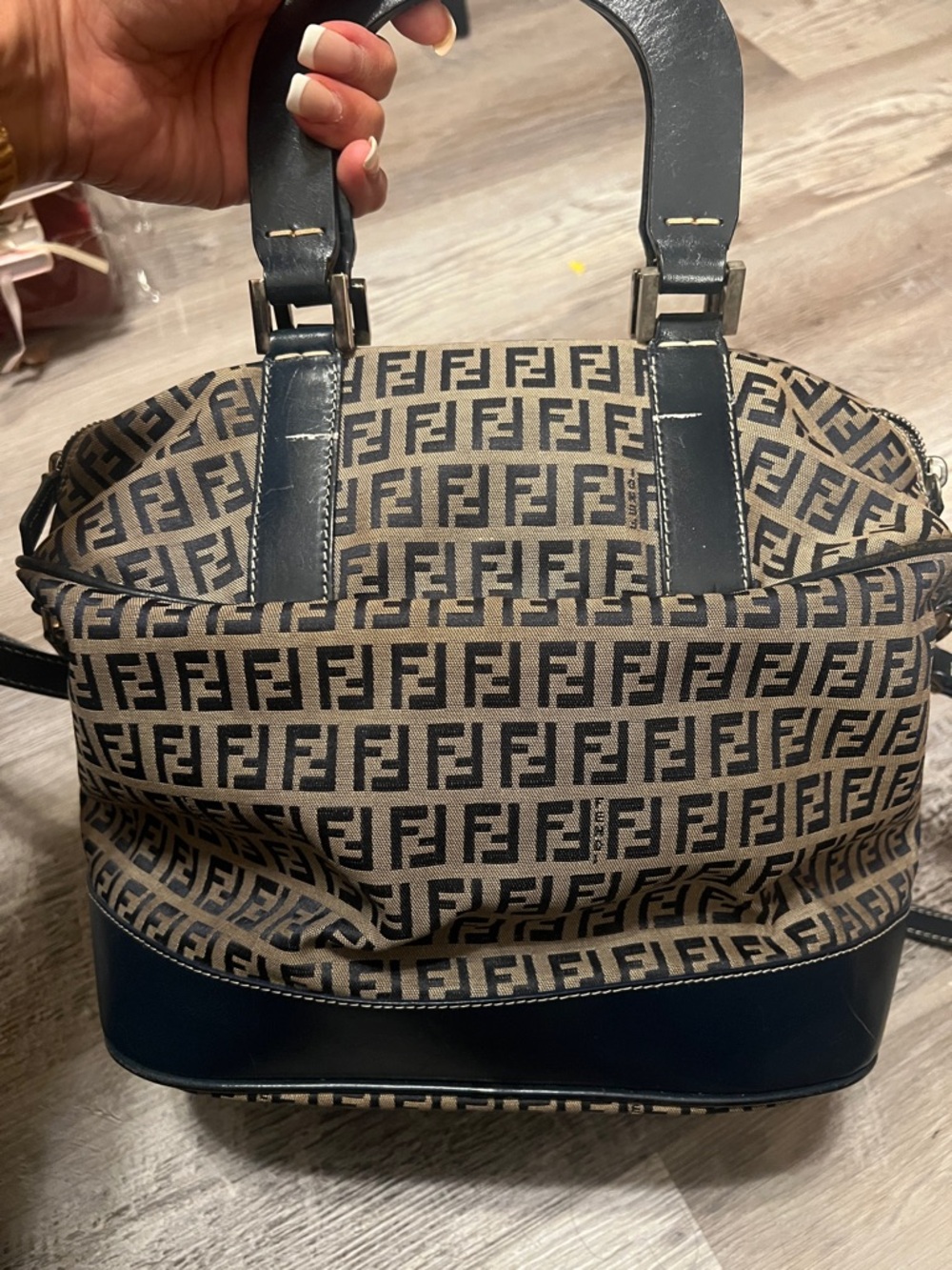 Fendi Brown & Navy FF Logo two way  Bag